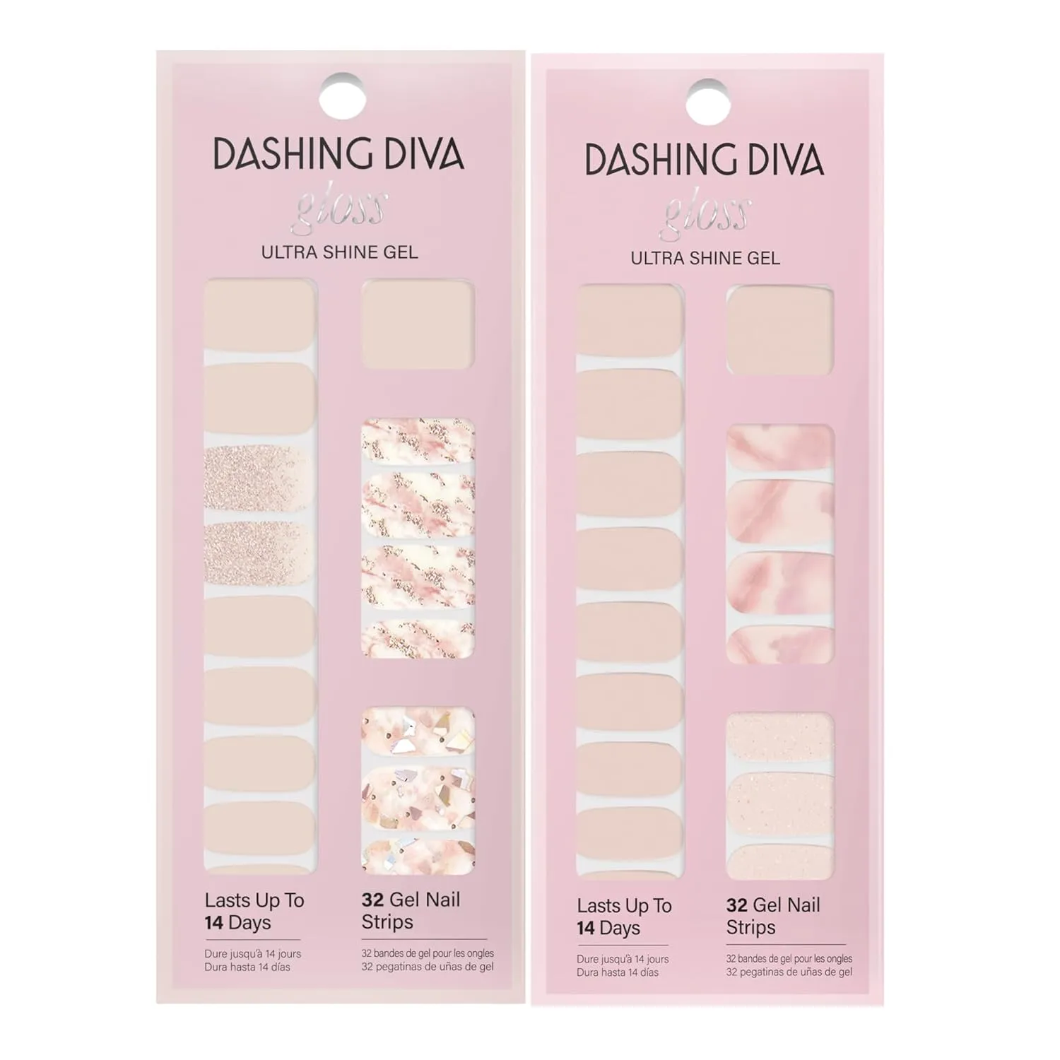 Dashing Diva Gloss Nail Strips Bundle - The Classic Marbles Collection - Crystal Clear & Maybe Marble - UV Free, Chip Resistant, Long Lasting Gel Stickers - Contains 2 Sets