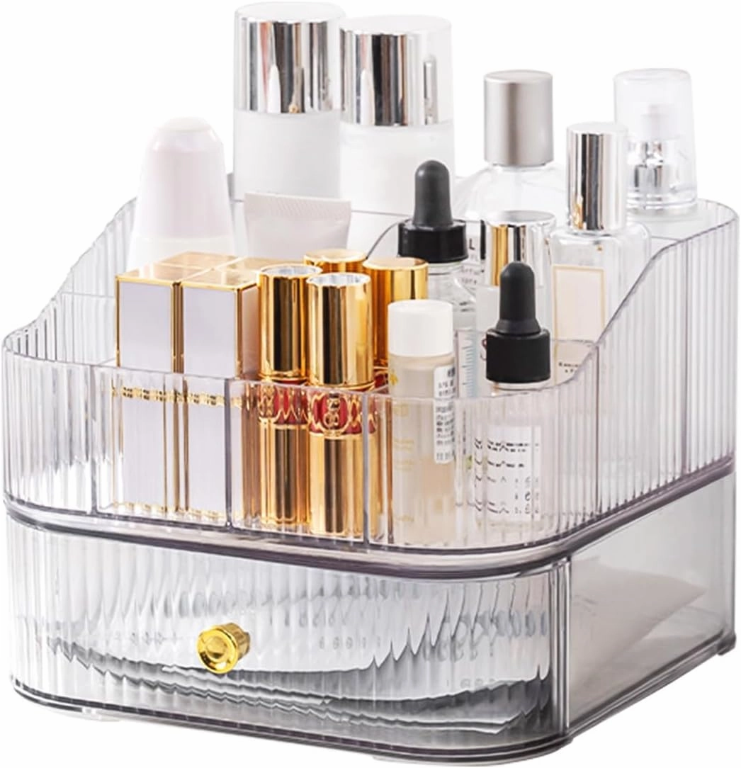 DASITON Makeup Organizer for Vanity,Large Capacity Skincare Organizers with Makeup Brush Holder,Stackable Cosmetic Organizer for Countertop,Cosmetic Display Cases for Lipstick,Perfume,Jewelry(Clear-2)