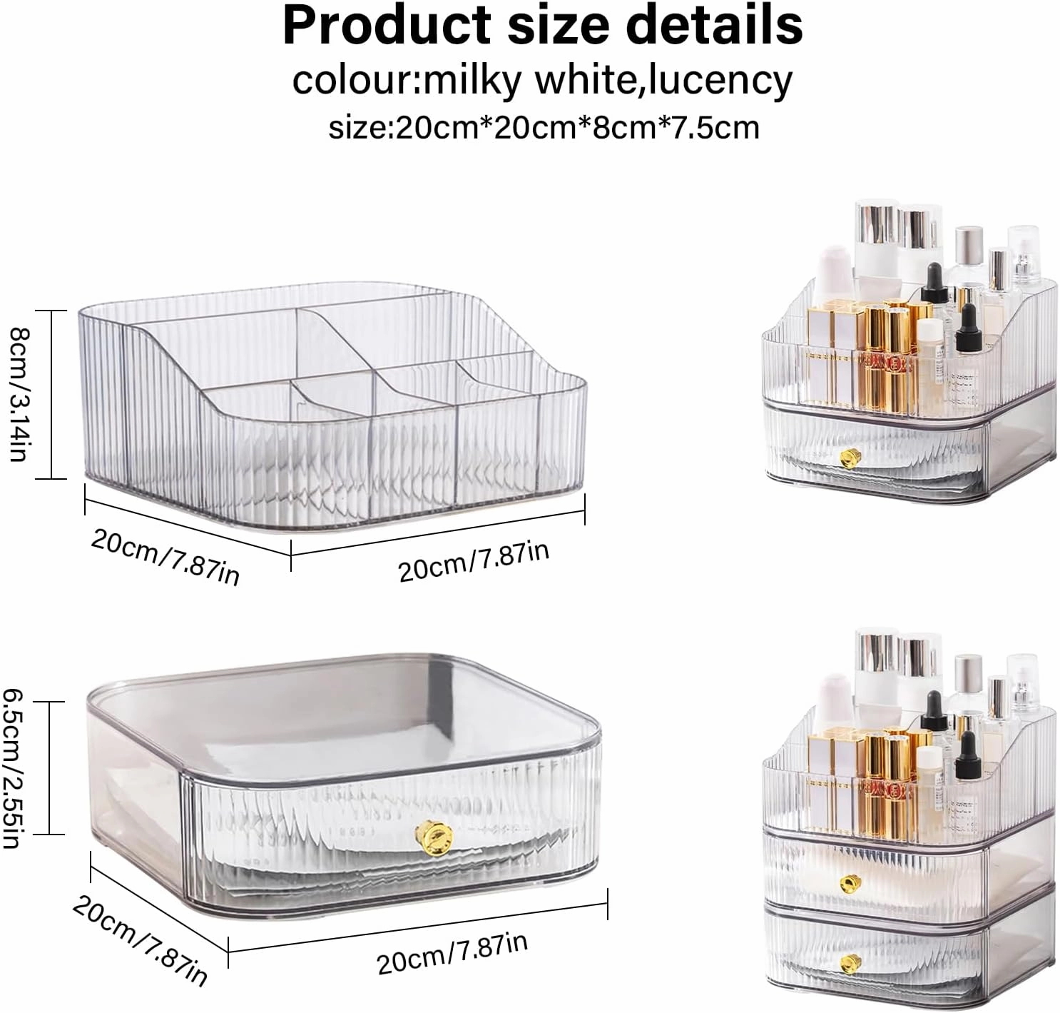 DASITON Makeup Organizer for Vanity,Large Capacity Skincare Organizers with Makeup Brush Holder,Stackable Cosmetic Organizer for Countertop,Cosmetic Display Cases for Lipstick,Perfume,Jewelry(Clear-2)