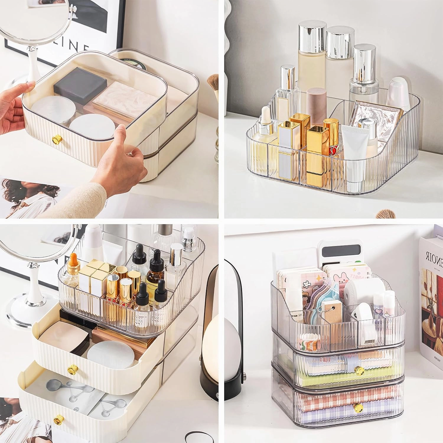 DASITON Makeup Organizer for Vanity,Large Capacity Skincare Organizers with Makeup Brush Holder,Stackable Cosmetic Organizer for Countertop,Cosmetic Display Cases for Lipstick,Perfume,Jewelry(Clear-2)