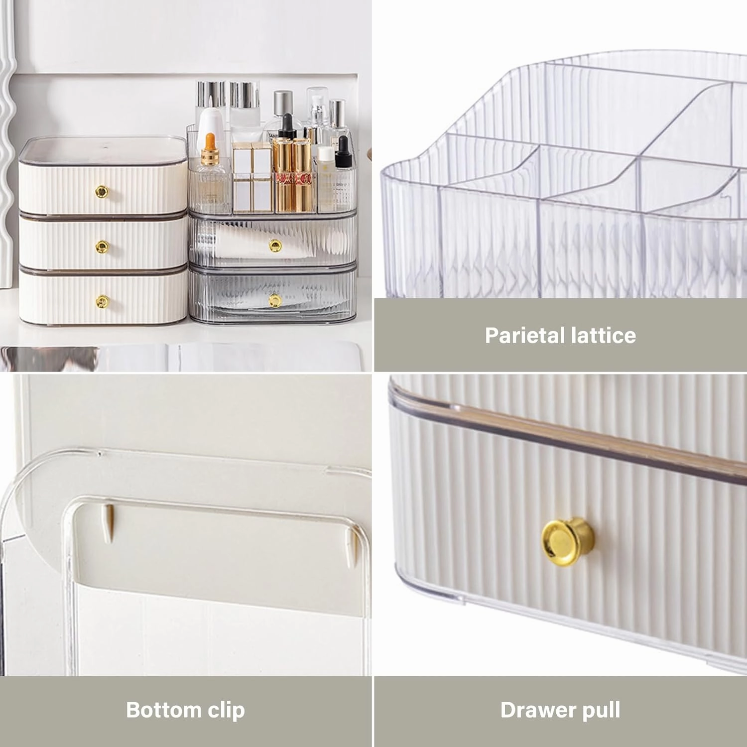 DASITON Makeup Organizer for Vanity,Large Capacity Skincare Organizers with Makeup Brush Holder,Stackable Cosmetic Organizer for Countertop,Cosmetic Display Cases for Lipstick,Perfume,Jewelry(Cream-2)