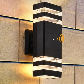 DASTOR Dusk to Dawn Outdoor Wall Light, 3000K Warm White Up and Down Light Outdoor Wall Sconce, Square Aluminum Exterior Light Fixture for Porch Patio Garage