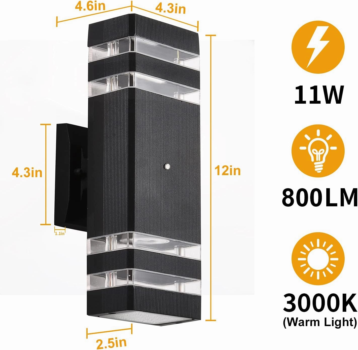 DASTOR Dusk to Dawn Outdoor Wall Light, 3000K Warm White Up and Down Light Outdoor Wall Sconce, Square Aluminum Exterior Light Fixture for Porch Patio Garage