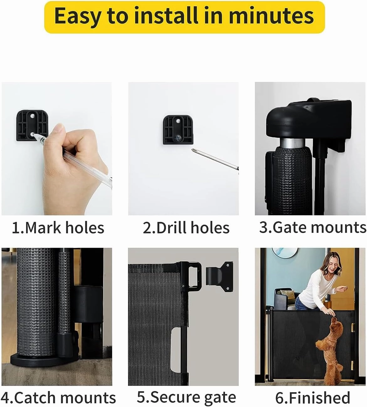 dearlomum Retractable Baby Gate,Mesh Baby Gate or Mesh Dog Gate,33" Tall,Extends up to 55" Wide,Child Safety Gate for Doorways, Stairs, Hallways, Indoor/Outdoor（Black,33"x55")