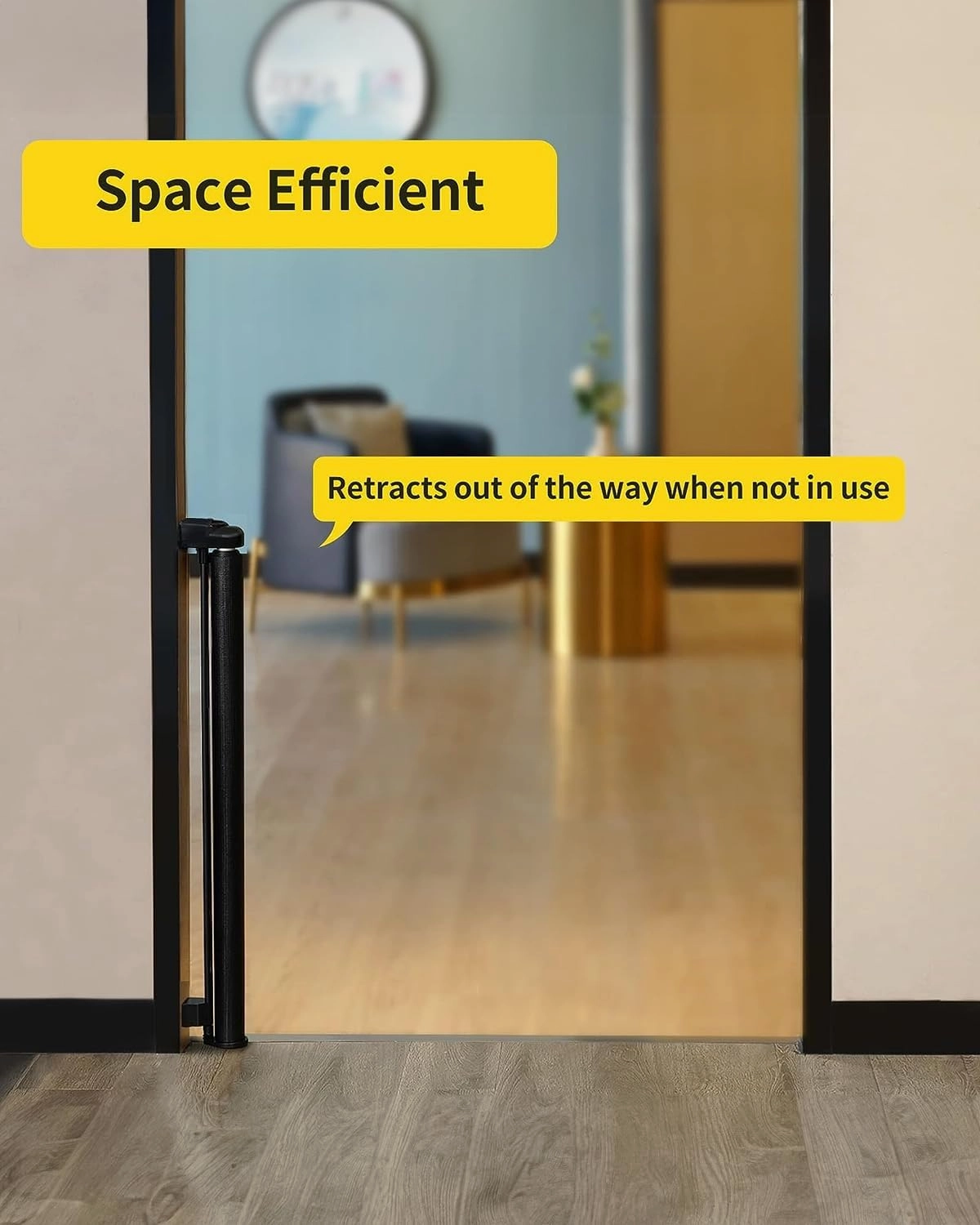 dearlomum Retractable Baby Gate,Mesh Baby Gate or Mesh Dog Gate,33" Tall,Extends up to 55" Wide,Child Safety Gate for Doorways, Stairs, Hallways, Indoor/Outdoor（Black,33"x55")