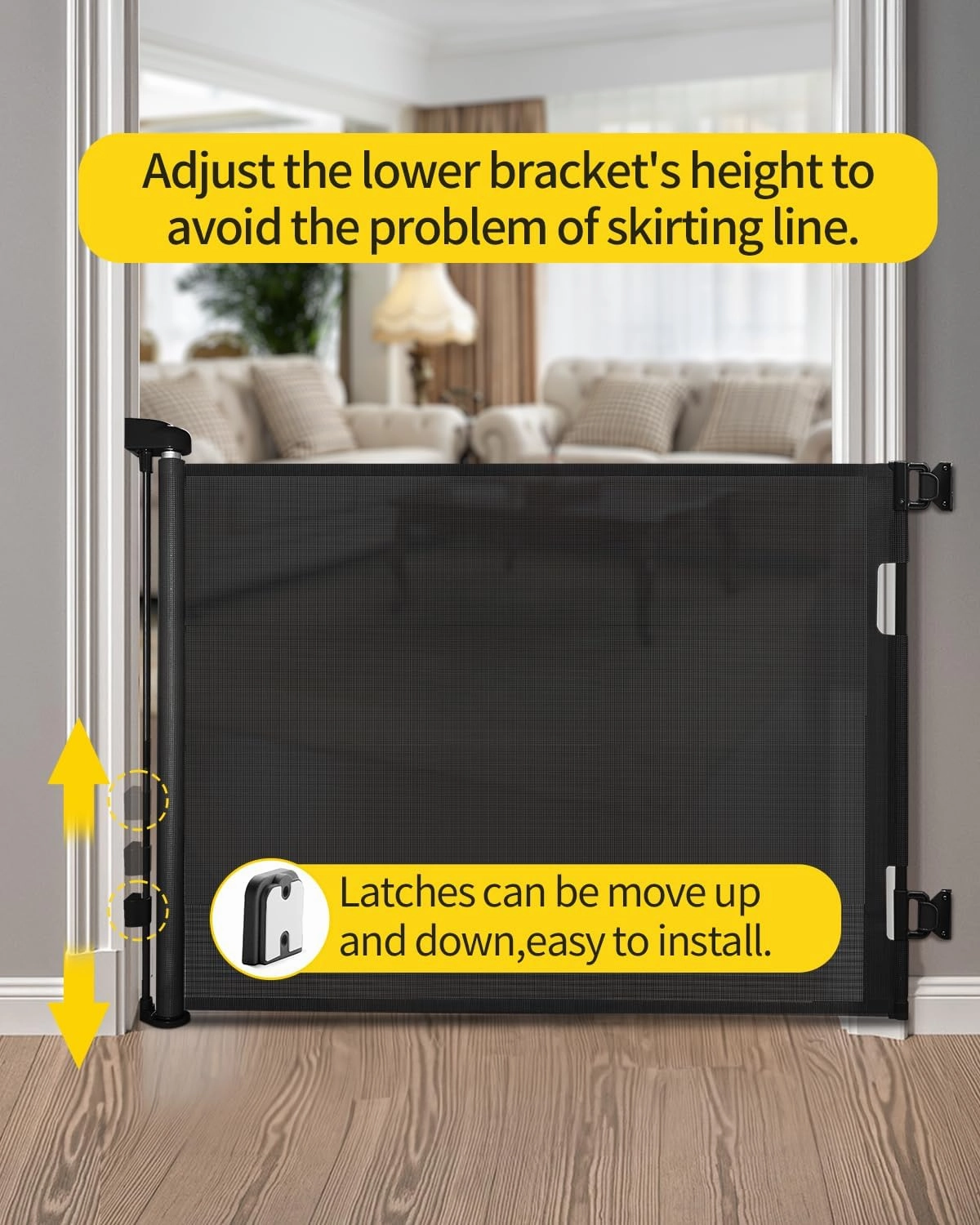 dearlomum Retractable Baby Gate,Mesh Baby Gate or Mesh Dog Gate,33" Tall,Extends up to 55" Wide,Child Safety Gate for Doorways, Stairs, Hallways, Indoor/Outdoor（Black,33"x55")