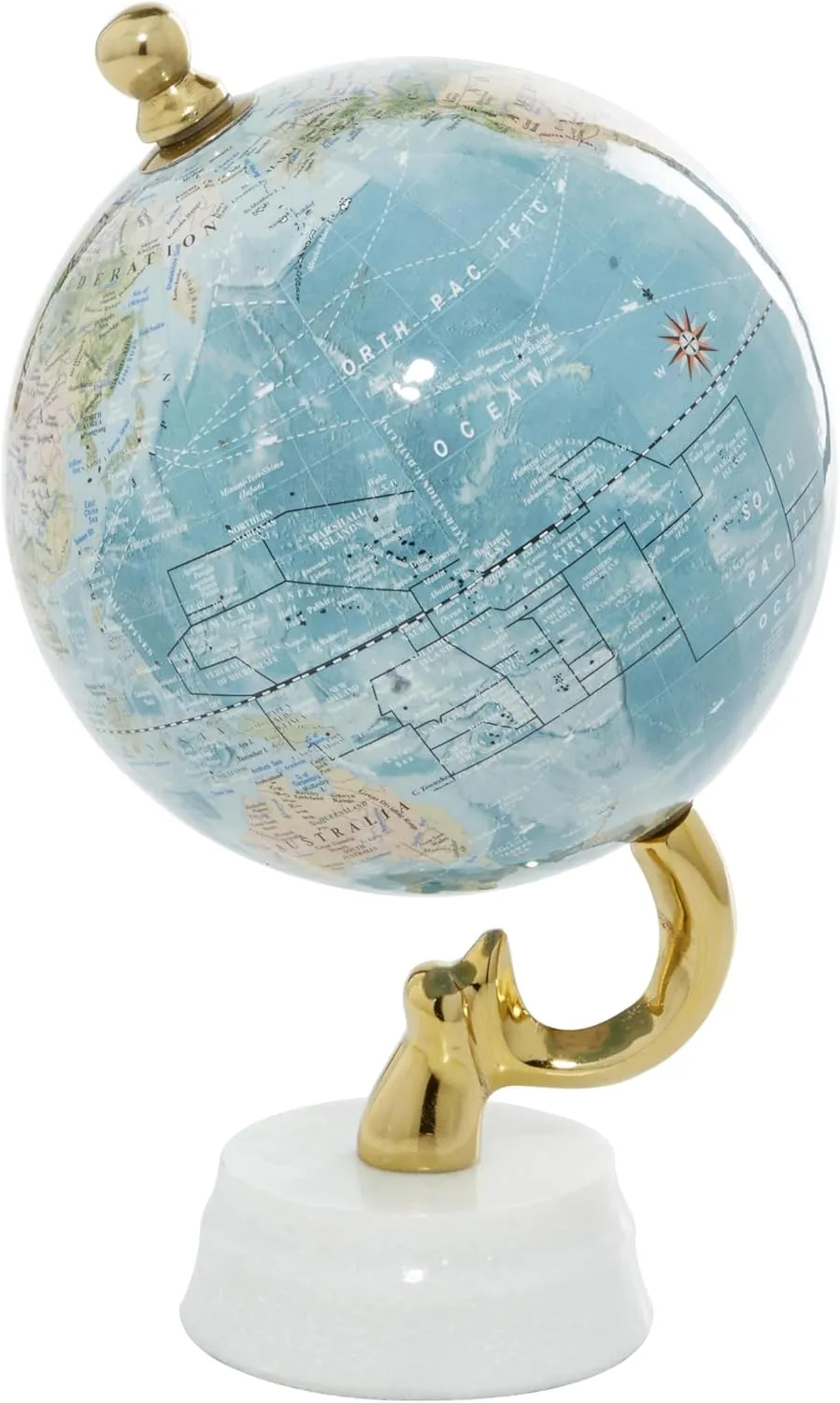 Deco 79 Aluminum Metal World Globe with Marble Base, Desk Globe 6" x 6" x 11", Blue
