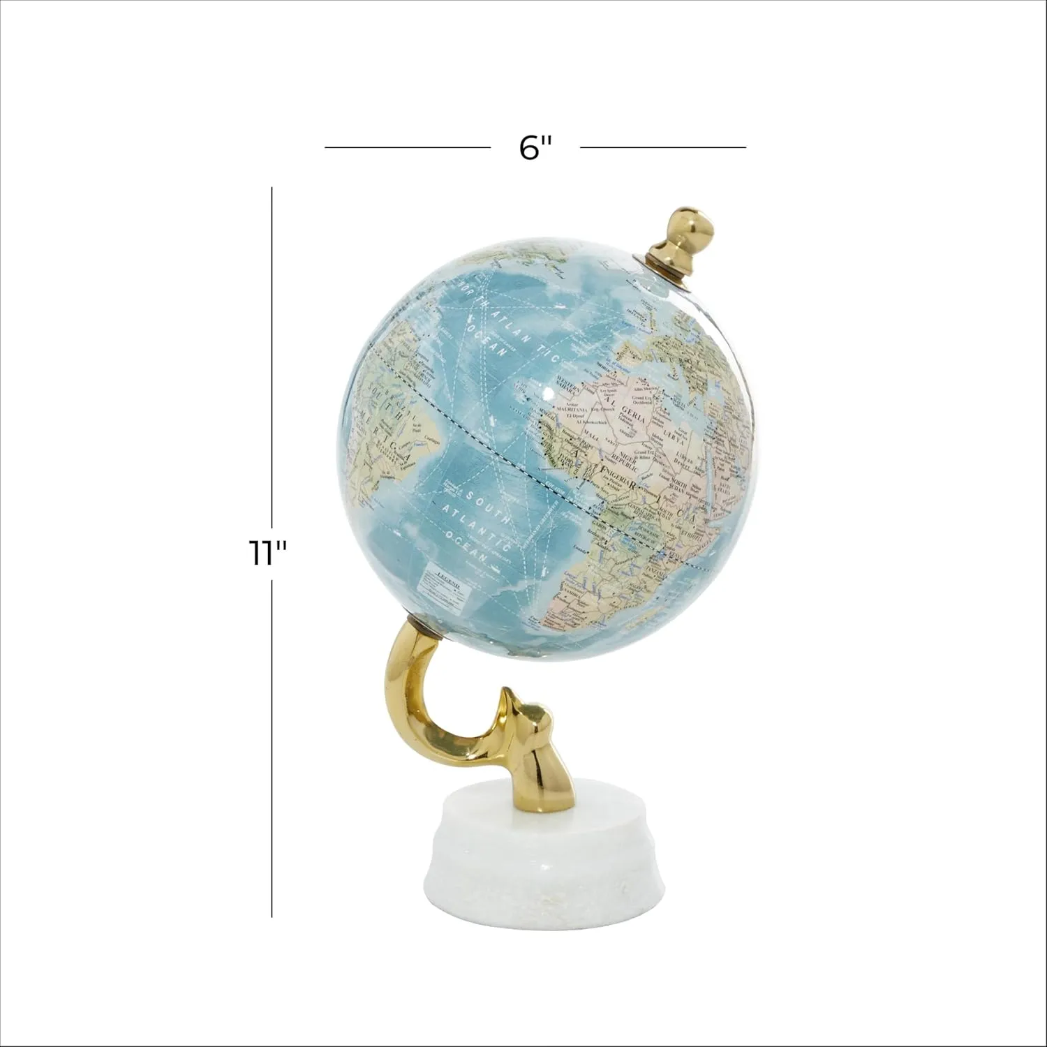 Deco 79 Aluminum Metal World Globe with Marble Base, Desk Globe 6" x 6" x 11", Blue