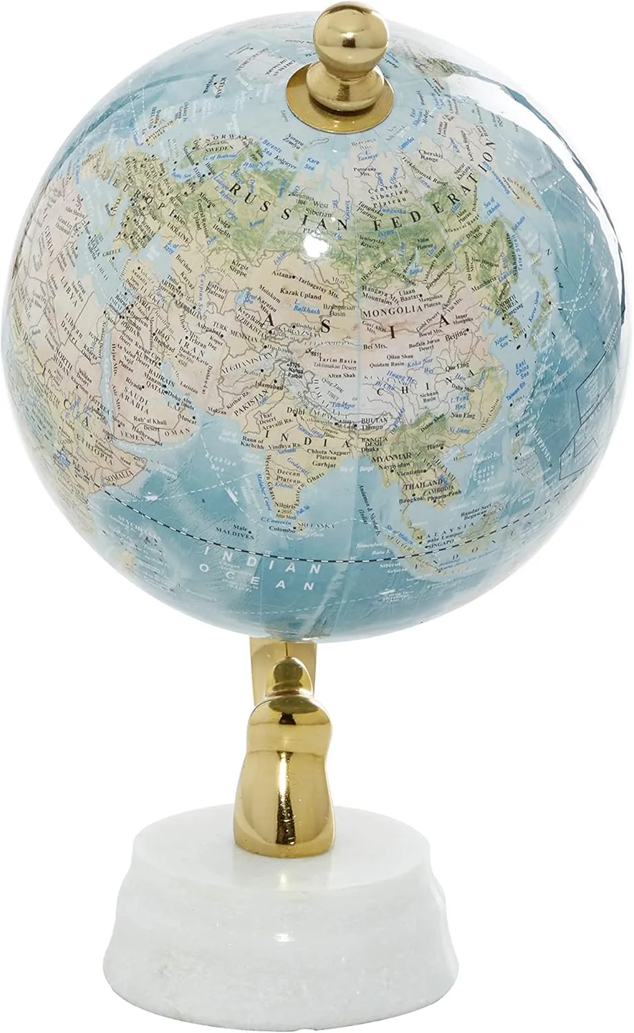 Deco 79 Aluminum Metal World Globe with Marble Base, Desk Globe 6" x 6" x 11", Blue