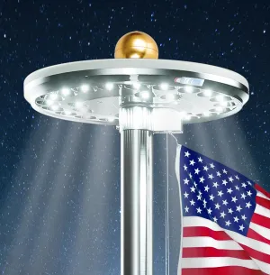 Deluxe Flag Pole Light Solar Powered - 1300 Lumen for Flagpole - Light Up American Flag Outdoor from Dusk to Dawn for 12  Hours - 100% Coverage Silver Flag Light