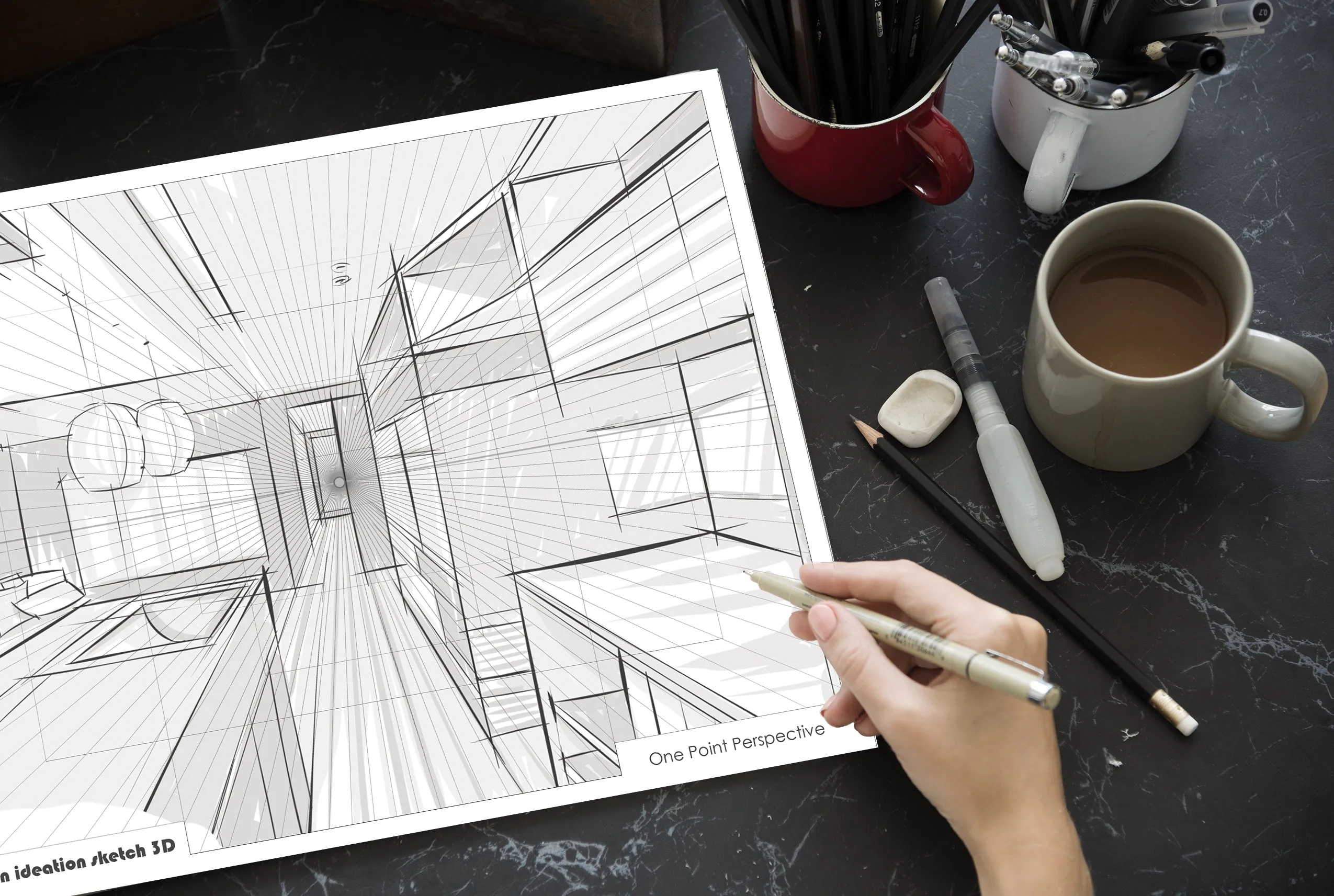 Design Ideation PERSPECTIVE GRID PAD. Removable Sheet. Multi-Media. 1 Point. Grey. (8.5" x 11") PAD-2550-TS