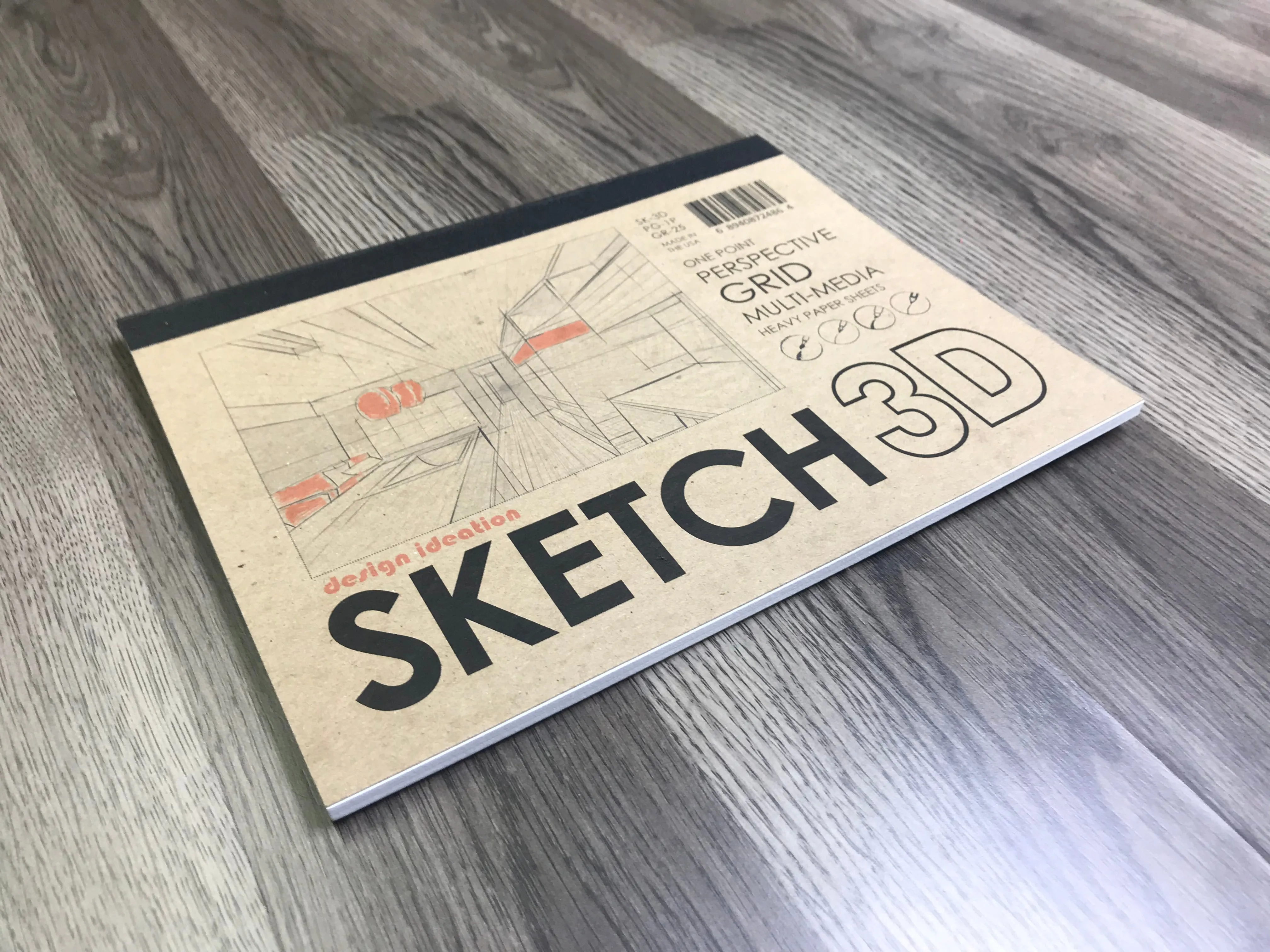 Design Ideation PERSPECTIVE GRID PAD. Removable Sheet. Multi-Media. 1 Point. Grey. (8.5" x 11") PAD-2550-TS