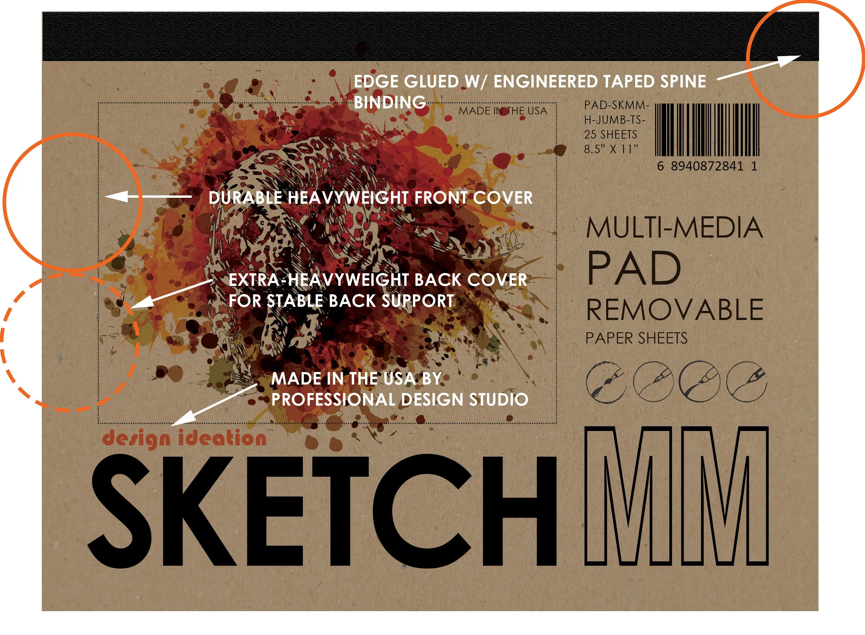 Design Ideation SKETCH PAD : Removable Sheet. Multi-Media. (8.5" x 11") PAD-2550-TS