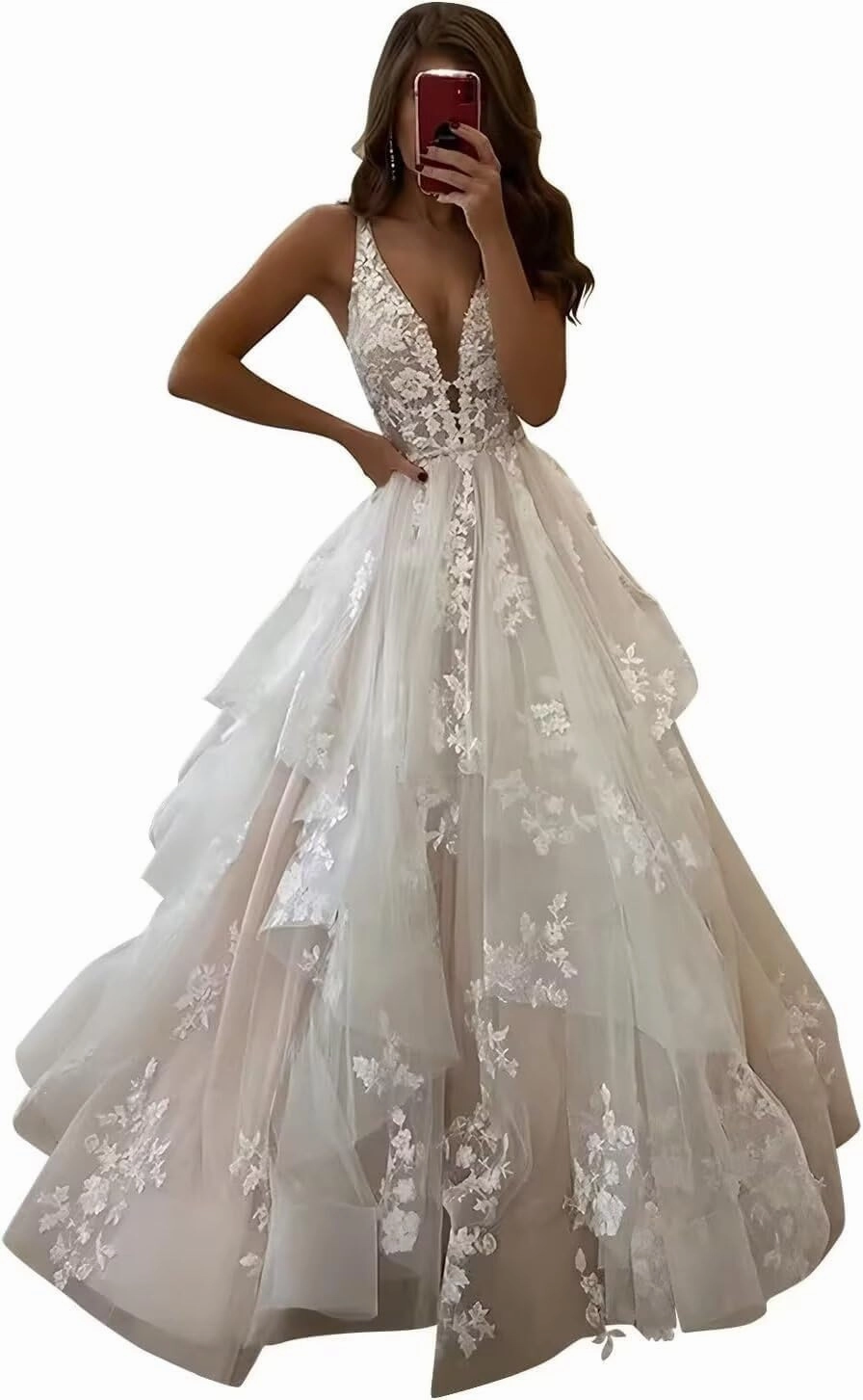Dessiny Boho Wedding Dresses for Bride with Slit Lace Appliques Long Sleeve Mermaid Bridal Dresses for Wedding 2025 DE08