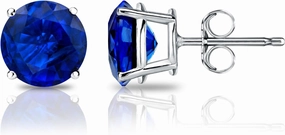 Diamond Wish 14k White Gold Round Blue Sapphire Gemstone Stud Earrings (1 1/2 carat TW) 4-Prong Basket, Push-Back