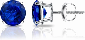 Diamond Wish 18k White Gold Round Blue Sapphire Gemstone Stud Earrings (3/4 carat TW) 4-Prong Basket, Screw-Back