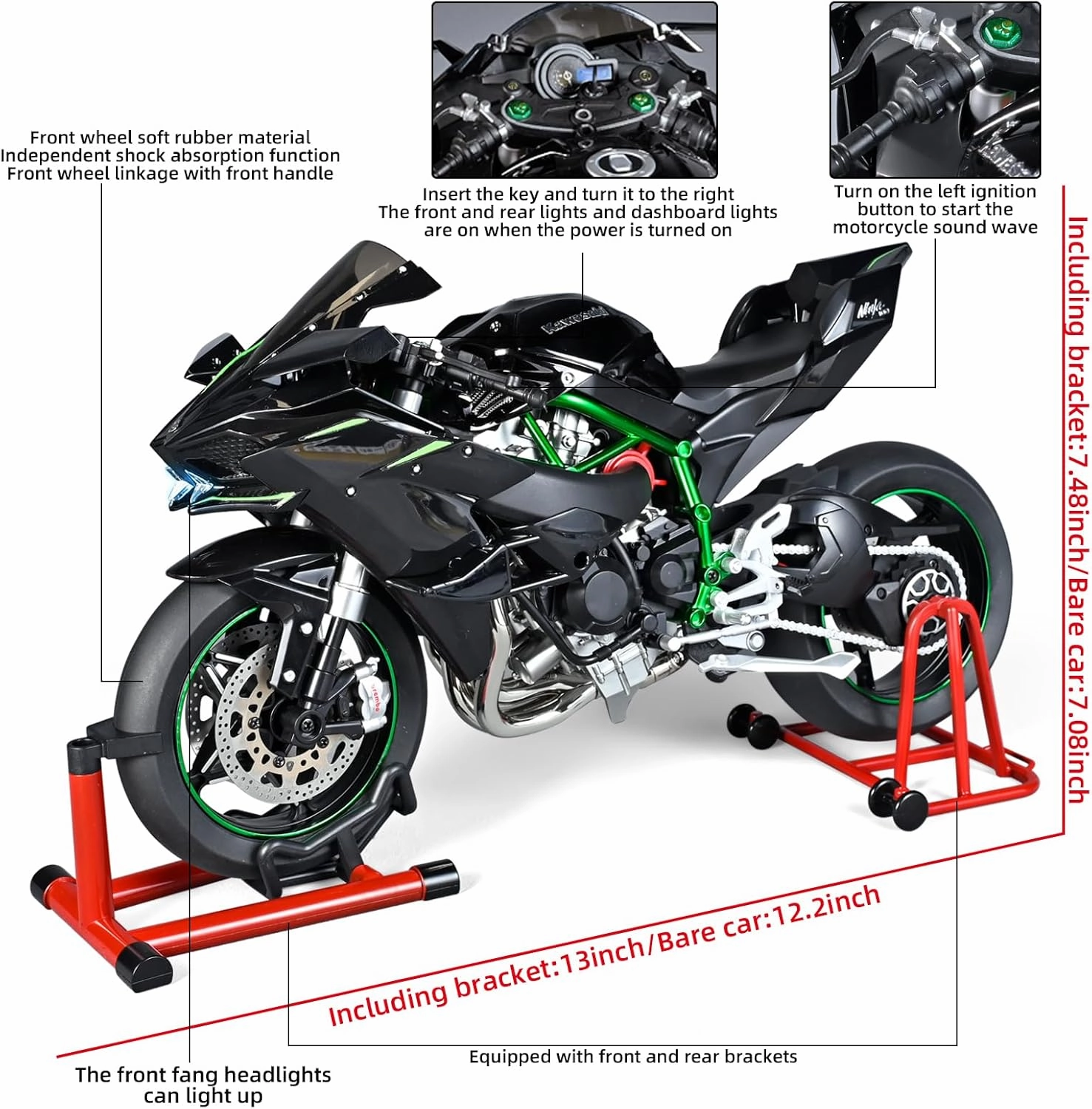 Die Cast Motorcycle 1:6 Scale for Kawasaki H2R Motorcycles Alloy Racing Motorcycle Model Power Toy Motorcycles Collection Kawasaki Model Motorcycles