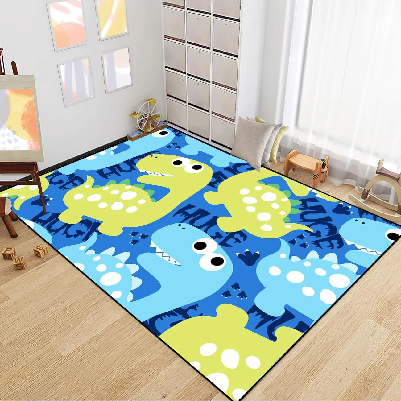 Dinosaur Rug - Cartoon Dinosaur Rugs for Boys Bedroom Cute Dino Carpet for Boys Girls Room Decor Kids Animal Print Carpet for Living Room Floor Mats, 2.5x4 Feet