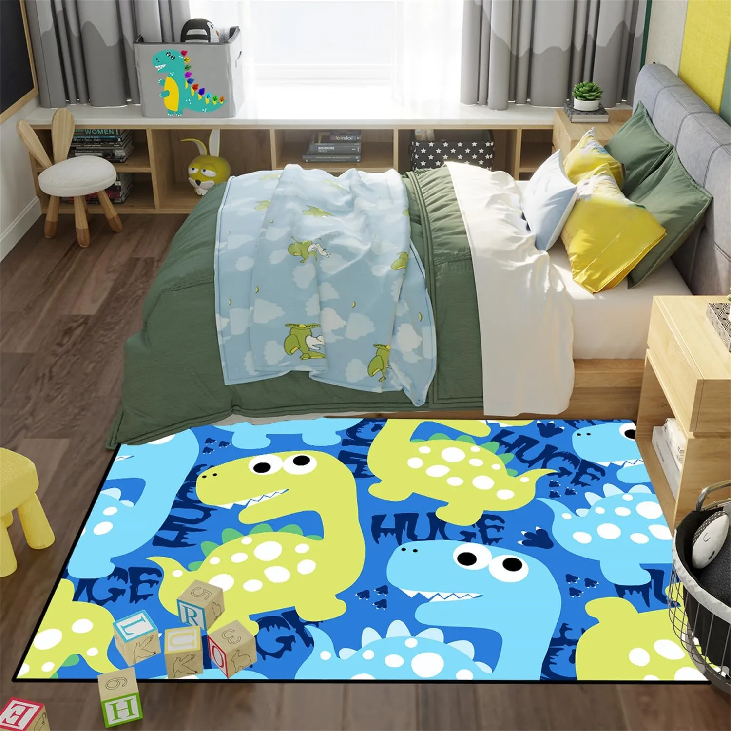 Dinosaur Rug - Cartoon Dinosaur Rugs for Boys Bedroom Cute Dino Carpet for Boys Girls Room Decor Kids Animal Print Carpet for Living Room Floor Mats, 2.5x4 Feet