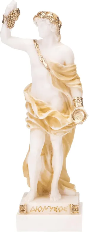 Dionysus Statue Bacchus Greek God of Wine Grape-Harvest Alabaster Sculpture Gold 6.2 Inches