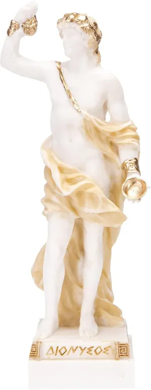 Dionysus Statue Bacchus Greek God of Wine Grape-Harvest Alabaster Sculpture Gold 9.25 Inches