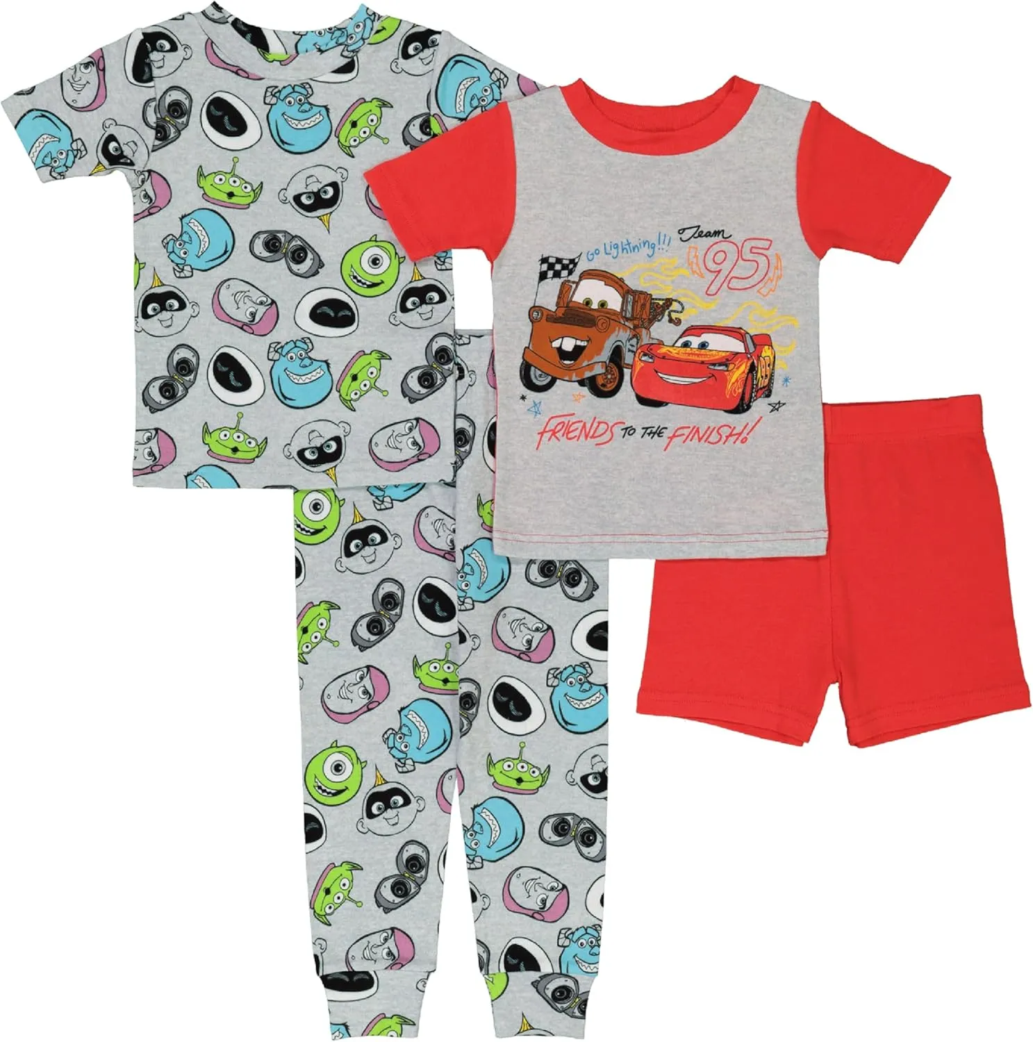 Disney Boys' 4-Piece Snug-fit Cotton Pajama Set, Soft & Cute for Kids
