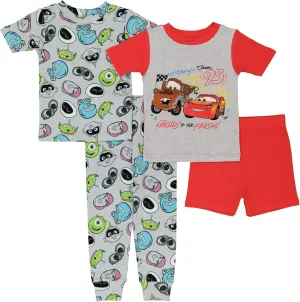 Disney Boys' 4-Piece Snug-fit Cotton Pajama Set, Soft & Cute for Kids
