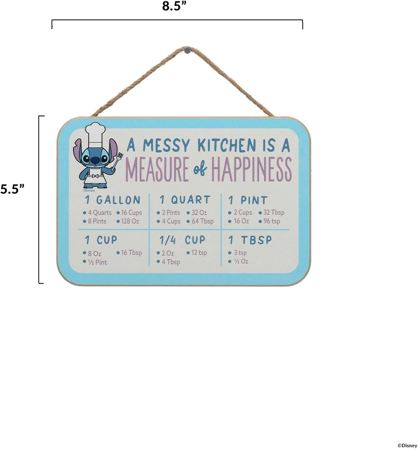 Disney Lilo and Stitch A Messy Kitchen is a Measure of Happiness Hanging Wood Measuring Sign - Cute Stitch Conversion Chart for Kitchen