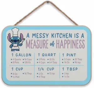 Disney Lilo and Stitch A Messy Kitchen is a Measure of Happiness Hanging Wood Measuring Sign - Cute Stitch Conversion Chart for Kitchen
