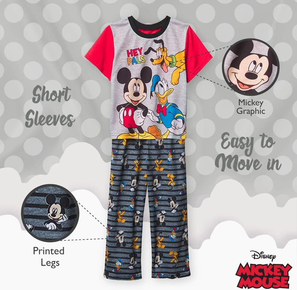 Disney Boys' 2-Piece Loose-fit Pajama Set, Soft & Cute for Kids