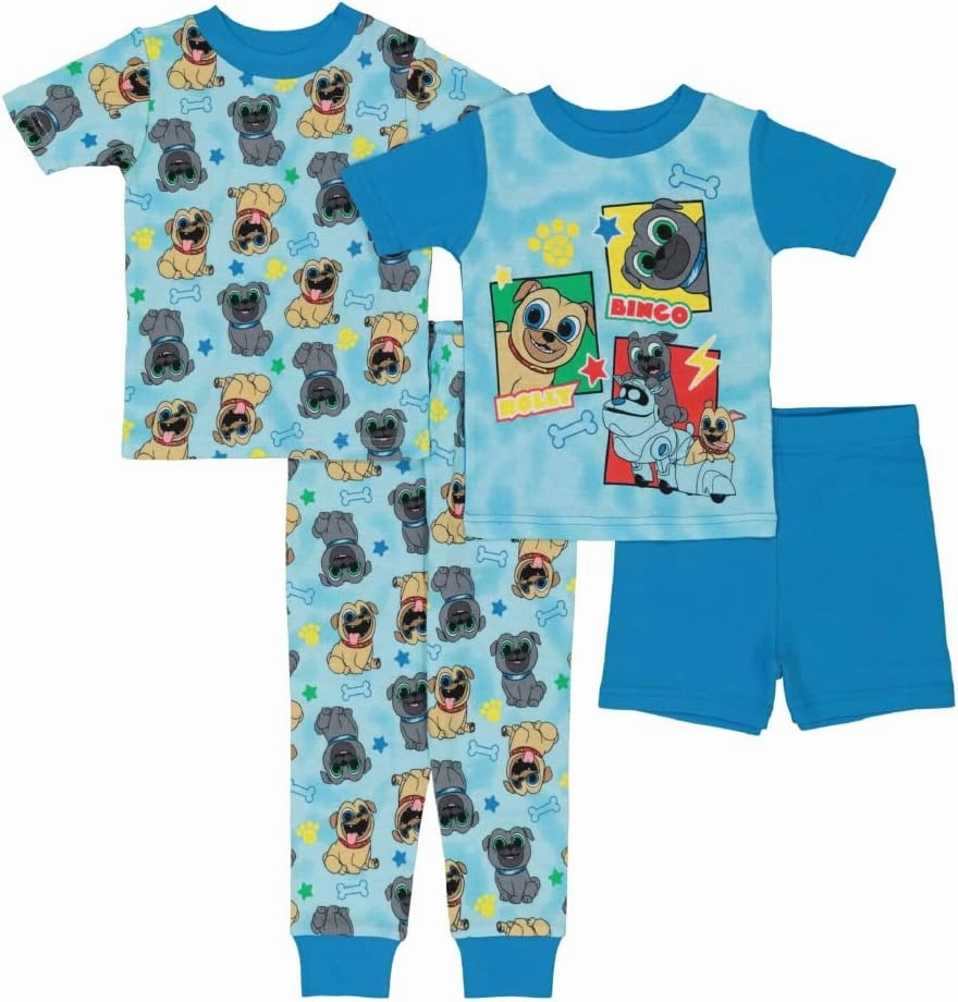 Disney Boys' 4-Piece Snug-fit Cotton Pajama Set, Soft & Cute for Kids