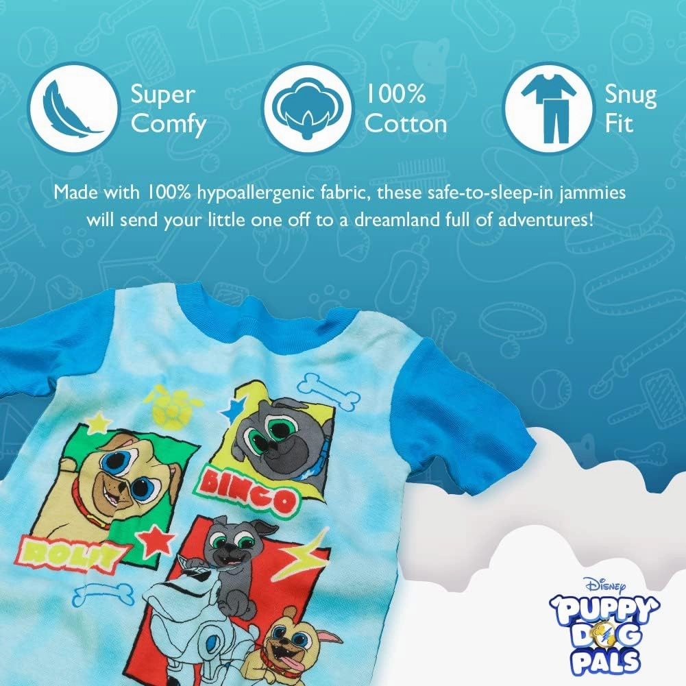 Disney Boys' 4-Piece Snug-fit Cotton Pajama Set, Soft & Cute for Kids