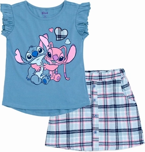 Disney Lilo & Stitch The Aristocats Minnie Mouse Girls T-Shirt and Plaid Skirt Toddler to Big Kid