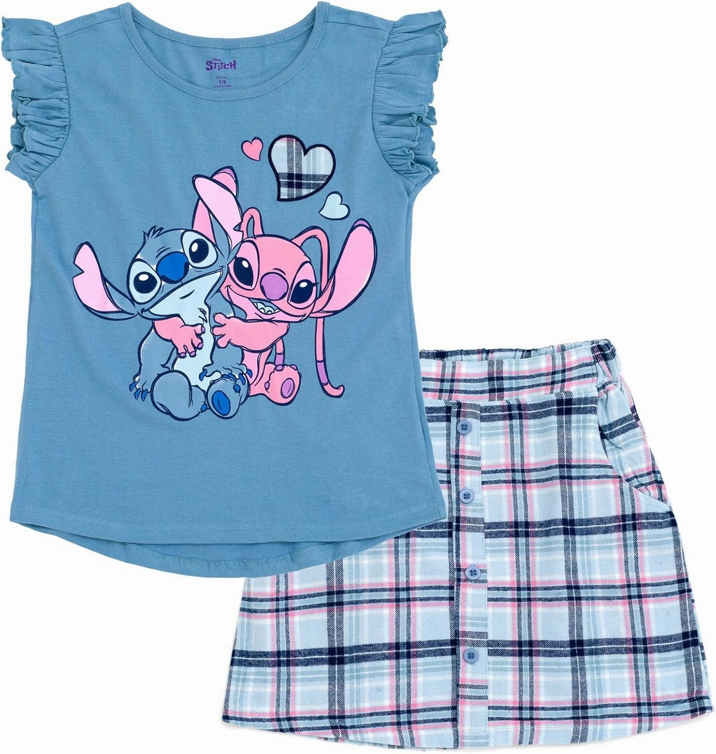 Disney Lilo & Stitch The Aristocats Minnie Mouse Girls T-Shirt and Plaid Skirt Toddler to Big Kid