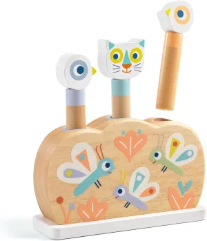 DJECO BabyPopi Wooden Pop Up Toy - Cute Animal Themed Wooden Shapes for Toddlers - Improves Color Recognition & Motor Skills, Perfect for Gifts - Fun Baby Toys for Girls & Boys, 12 Months 