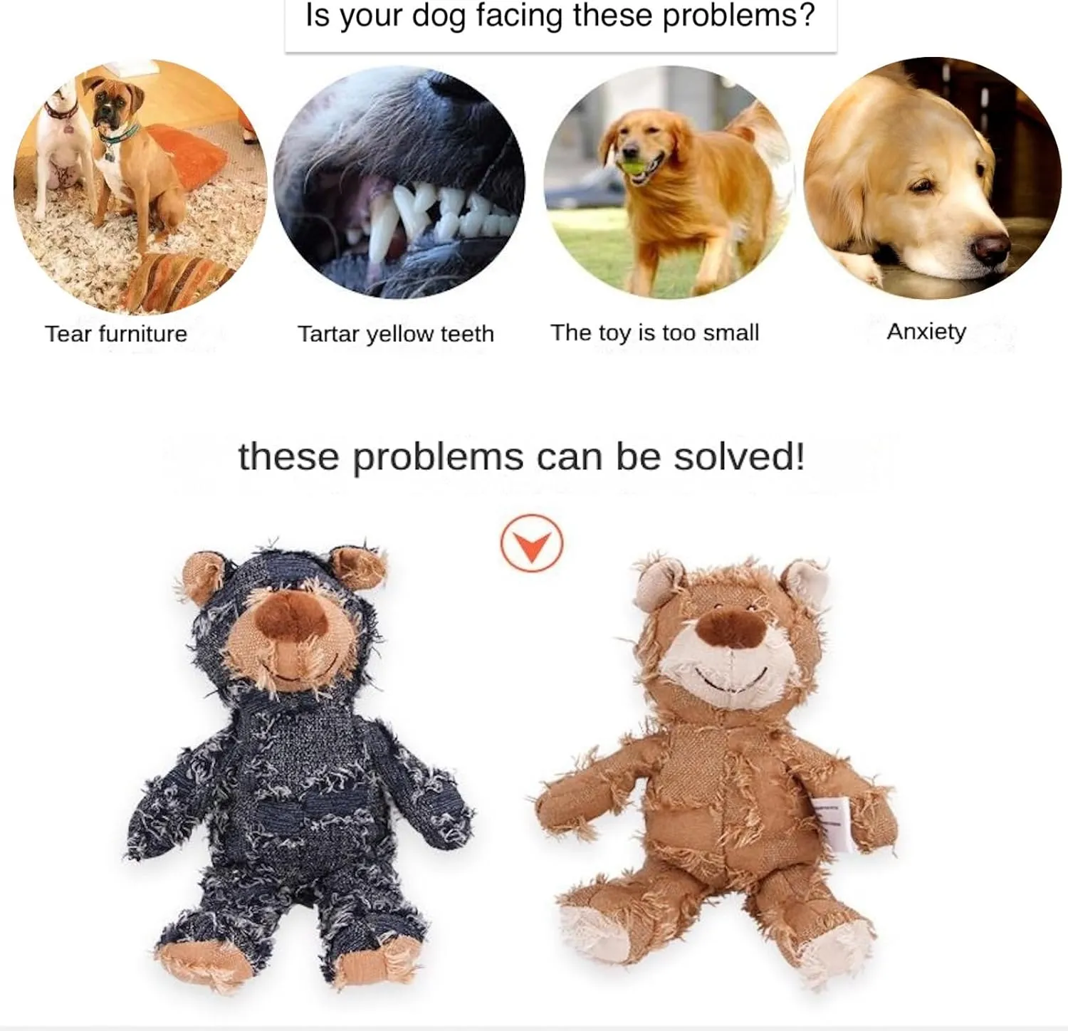 Dog Companion for Heavy Chewers- Indestructible Robust Bear Dog Toy, Resistant Squeaky Dog Toys for Heavy Chewers, Unbreakable Stuffed Plush Dog Toys for Aggressive Chewers (A-Navy)