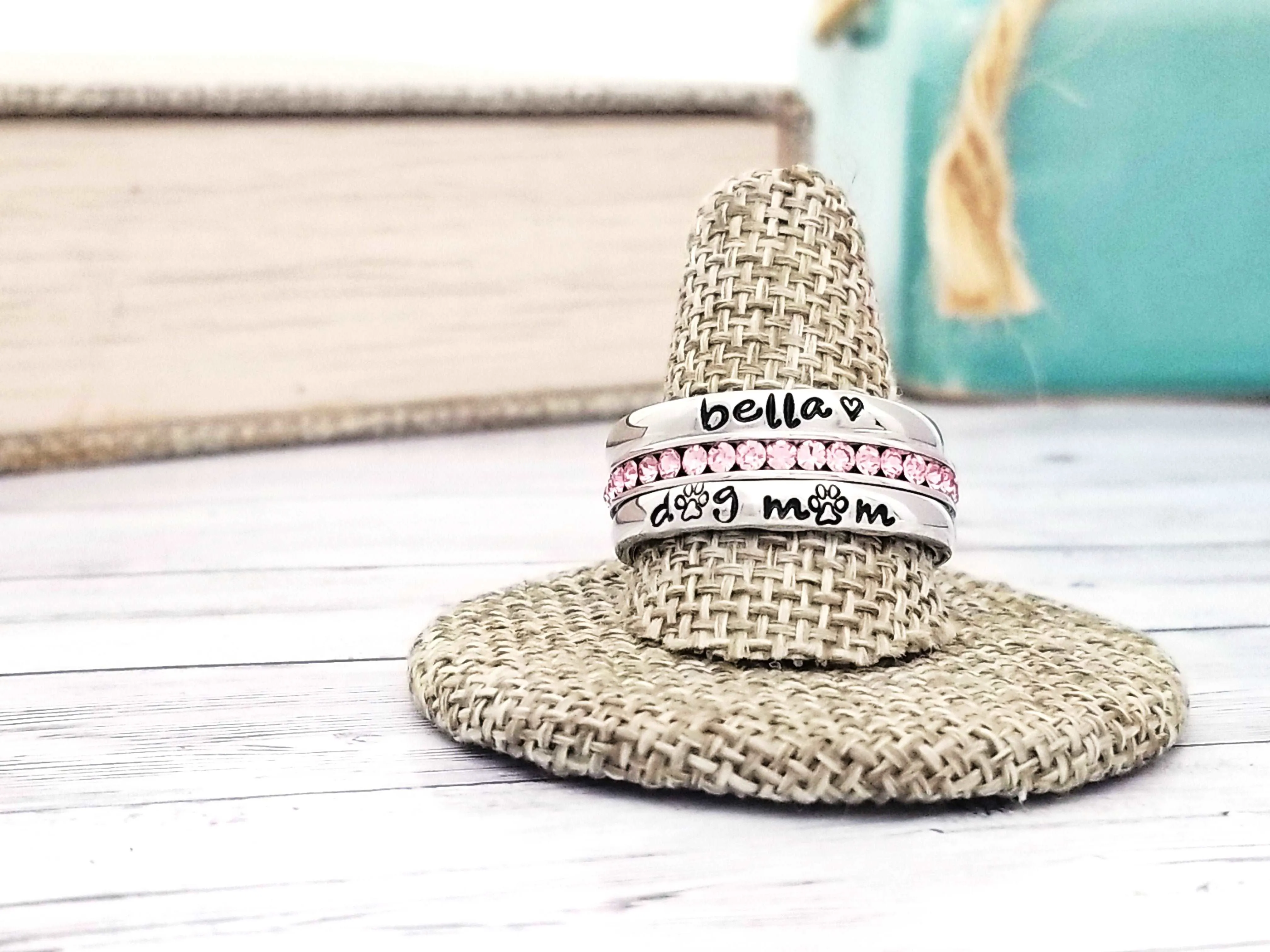 Dog Mom Rings,  Pet Name Jewelry, Dog Name Ring, Stacking Birthstone Ring, Personalize Jewelry, Custom Pet Jewelry, Stackable Name Rings