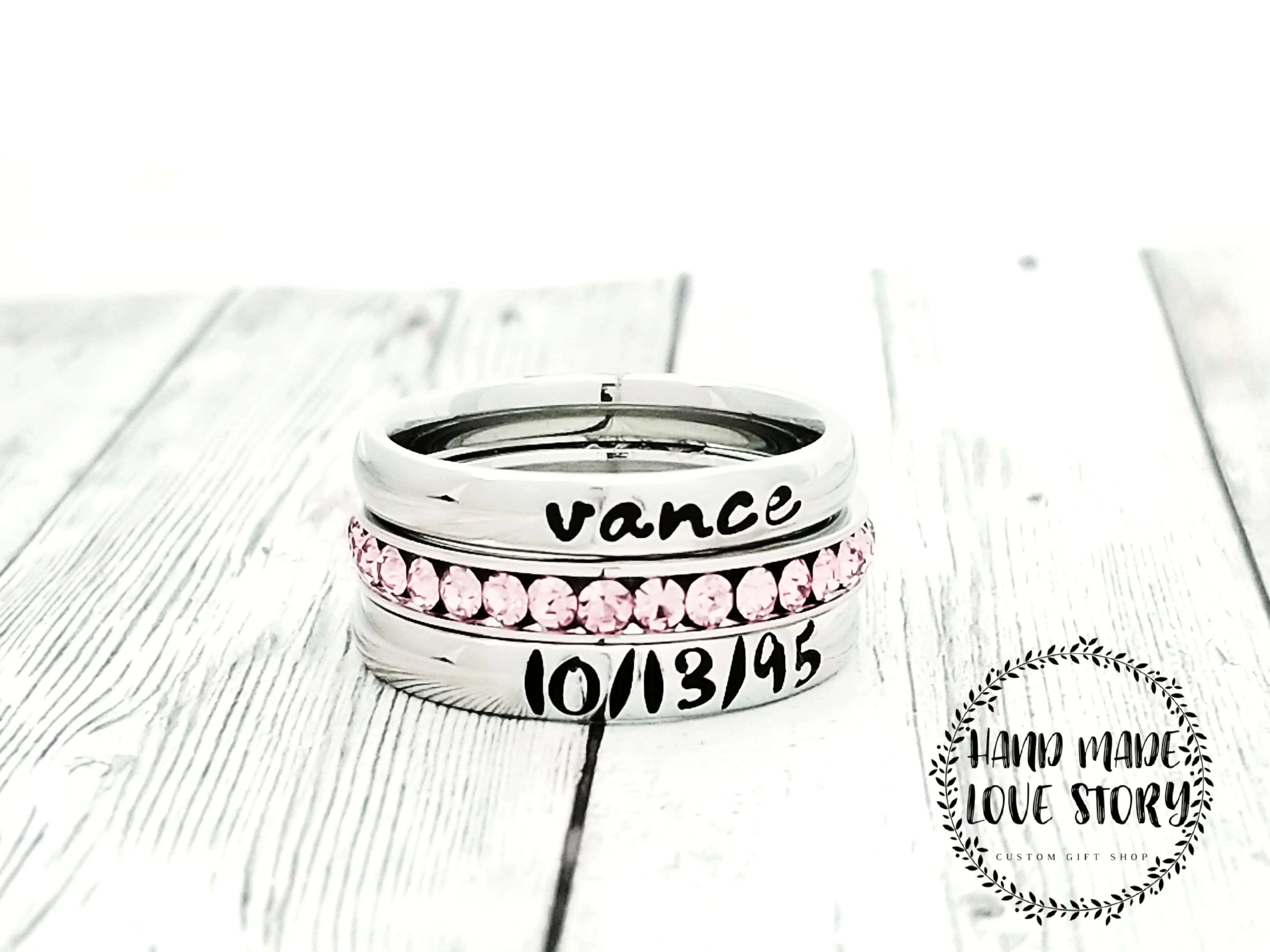 Dog Mom Rings,  Pet Name Jewelry, Dog Name Ring, Stacking Birthstone Ring, Personalize Jewelry, Custom Pet Jewelry, Stackable Name Rings