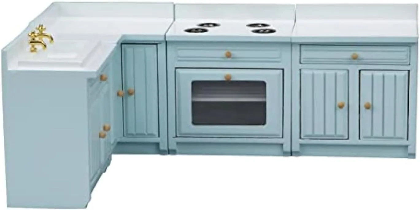 Dollhouse Decoration Accessories, 1:12 Dollhouse Miniature 4 Pcs Wooden Kitchen Stove Sink Cabinet Set