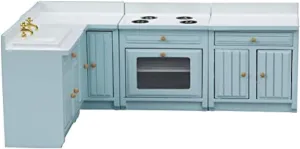 Dollhouse Decoration Accessories, 1:12 Dollhouse Miniature 4 Pcs Wooden Kitchen Stove Sink Cabinet Set