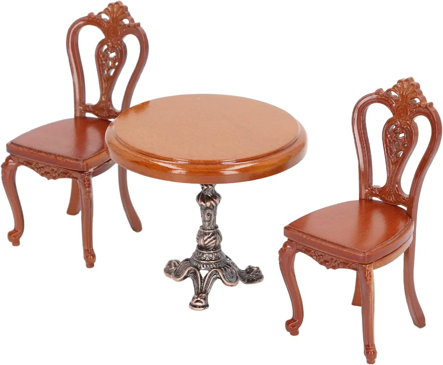 Dollhouse Dining Table Chair Set, Birch Alloy Doll House Furniture Accessories Exquisite Carving Nostalgic for DIY