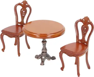 Dollhouse Dining Table Chair Set, Birch Alloy Doll House Furniture Accessories Exquisite Carving Nostalgic for DIY