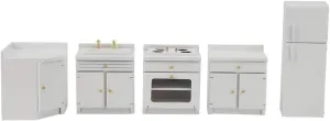 Dollhouse Miniature Integral Kitchen Furniture, White Cooking Table Combination (Refrigerator Four Piece Set) for 1:12 Dollhouse(Mini Kitchen Furniture)