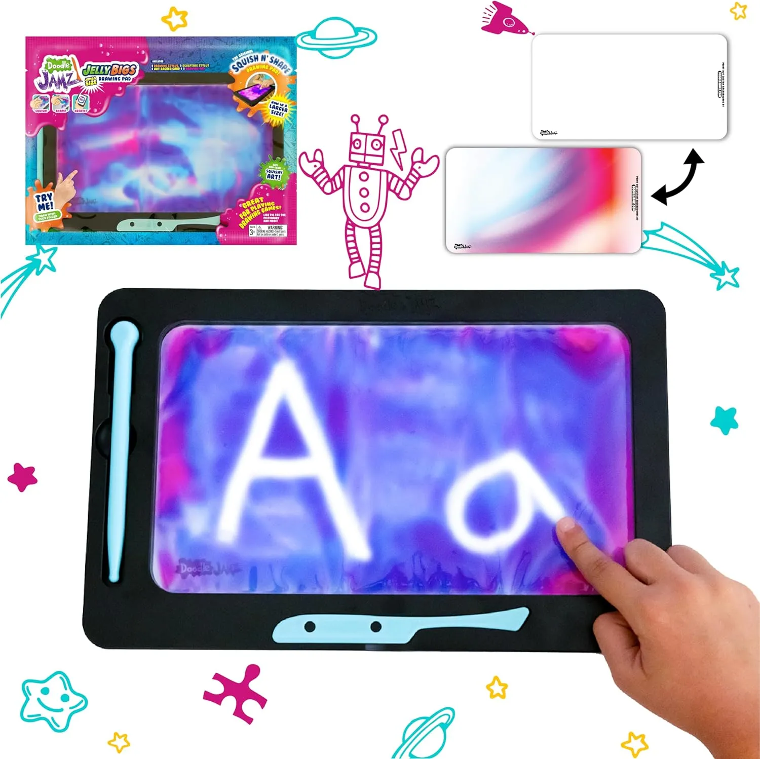 DoodleJamz JellyBIGs, Supersized Sensory Gel Drawing Pad, Filled with Double The Squishy Gel, No-Mess, Non-Toxic, Travel-Ready, Unleash Larger-Than-Life Artistic Creations! (Pink on Blue Gel)