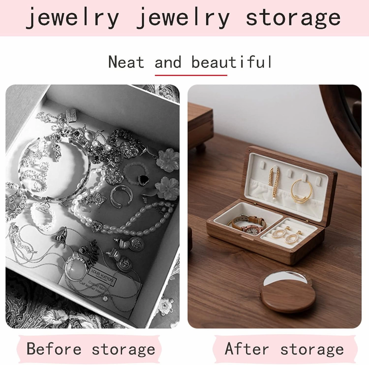 Double layer, Wooden Jewelry Box with Lock & Key for Women, Storage Earrings Storage Organizer, 25x19x9cm, velvet cloth, Caring for Jewelry, Bracelet, Watch, Necklace, Earrings, and Accessories