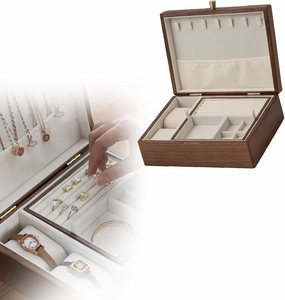 Double layer, Wooden Jewelry Box with Lock & Key for Women, Storage Earrings Storage Organizer, 25x19x9cm, velvet cloth, Caring for Jewelry, Bracelet, Watch, Necklace, Earrings, and Accessories