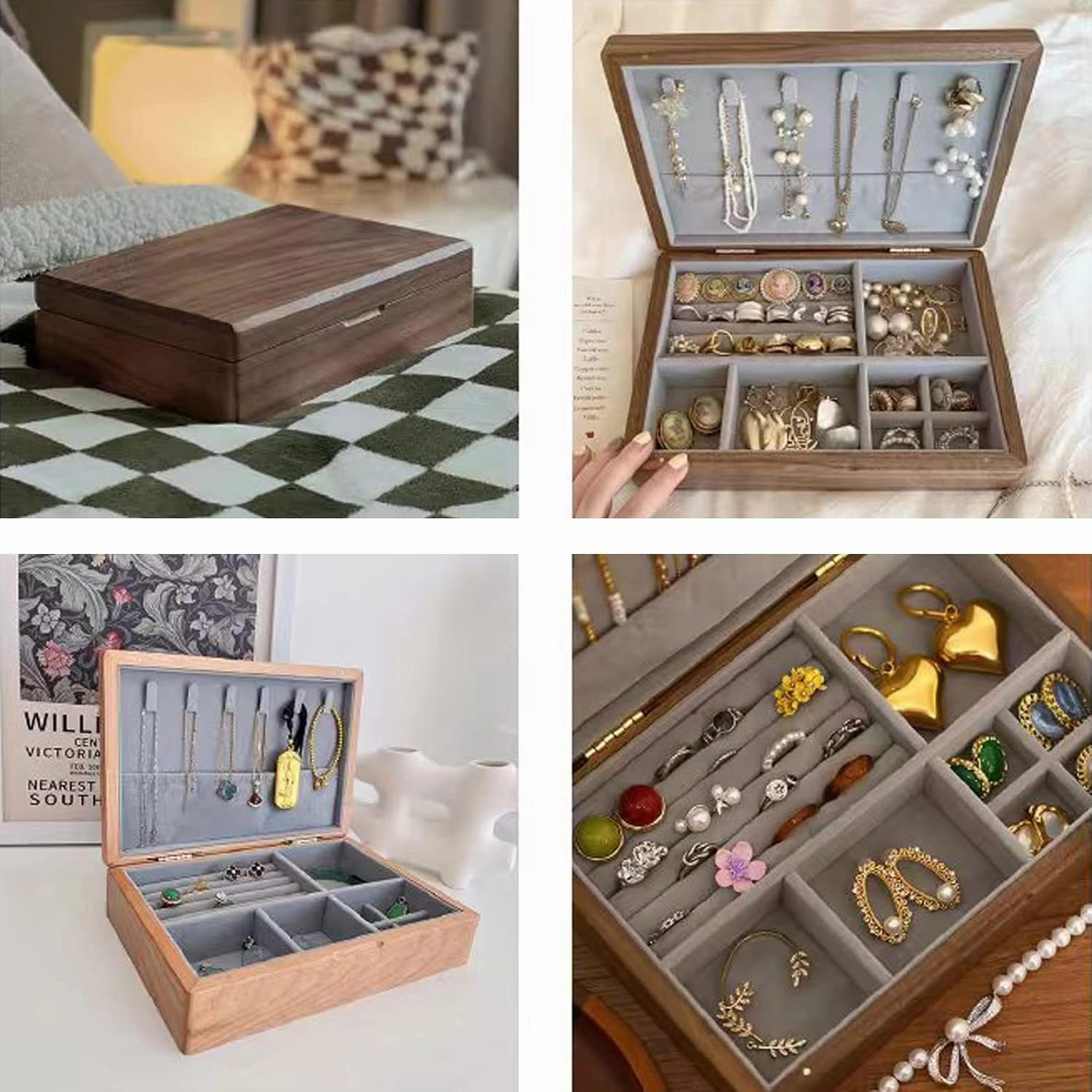 Double layer, Wooden Jewelry Box with Lock & Key for Women, Storage Earrings Storage Organizer, 25x19x9cm, velvet cloth, Caring for Jewelry, Bracelet, Watch, Necklace, Earrings, and Accessories