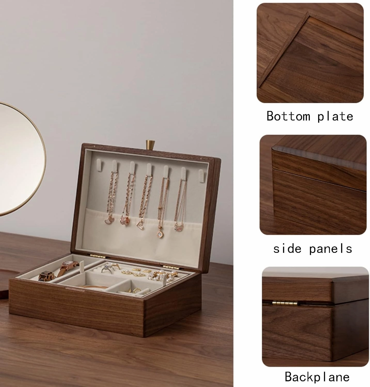 Double layer, Wooden Jewelry Box with Lock & Key for Women, Storage Earrings Storage Organizer, 25x19x9cm, velvet cloth, Caring for Jewelry, Bracelet, Watch, Necklace, Earrings, and Accessories