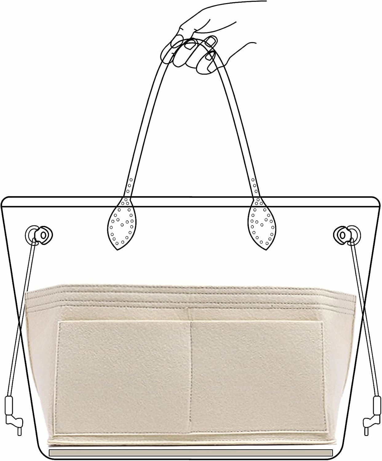 Doxo Purse Organizer Insert Handbag&Tote Felt Bag Fits for City 33 Speedy 35 and Neverfull MM(Beige-L)