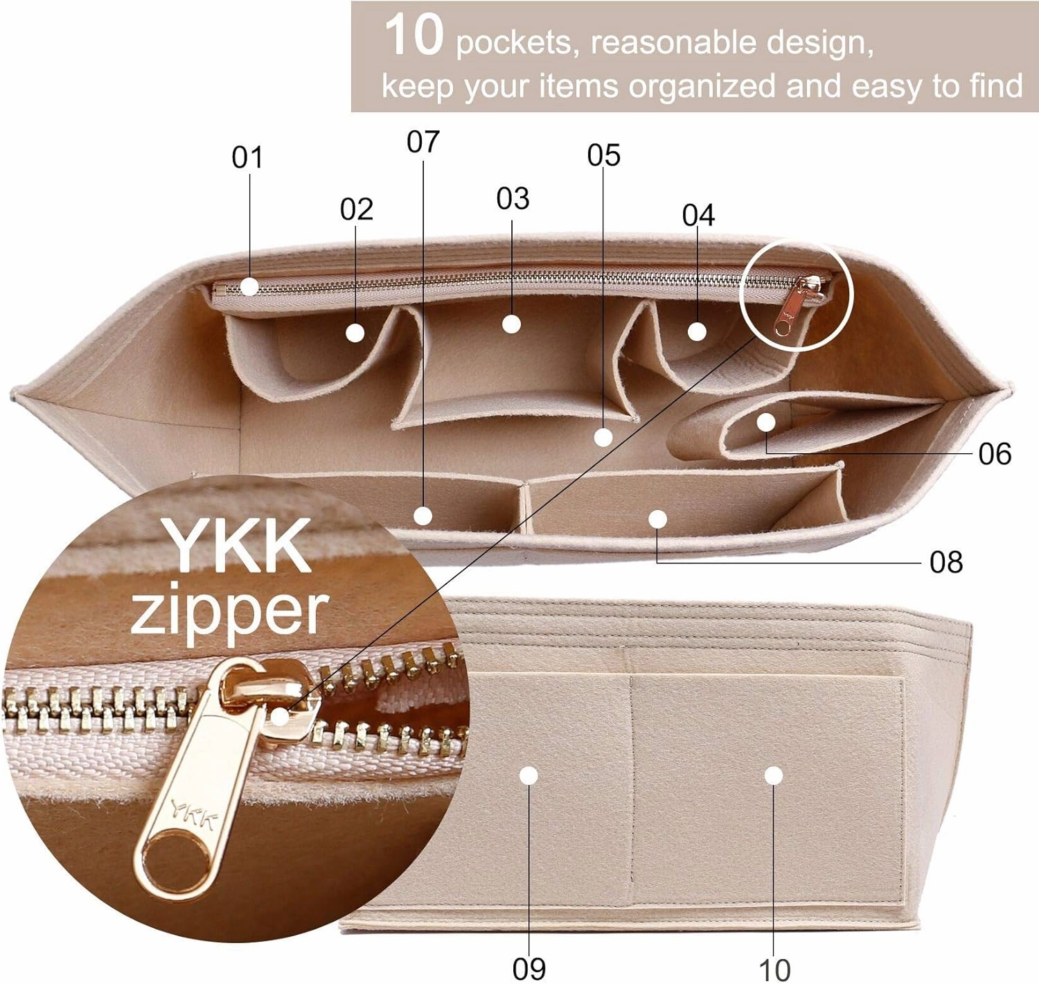 Doxo Purse Organizer Insert Handbag&Tote Felt Bag Fits for City 33 Speedy 35 and Neverfull MM(Beige-L)